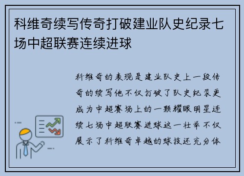 科维奇续写传奇打破建业队史纪录七场中超联赛连续进球 科维奇续写传奇打破建业队史纪录七场中超联赛连续进球